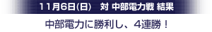 11月6日中部電力戦　結果