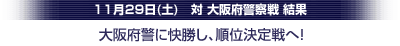 11月29日（土）大阪府警察戦　結果