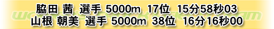 脇田 茜　選手 5000m　17位　15分58秒03 / 山根 朝美　選手 5000m　38位　16分16秒00