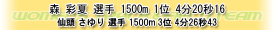 森選手1500m1位、仙頭選手1500m3位