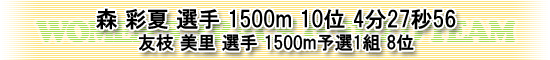 森彩夏選手1500m10位4分27秒56、友枝美里1500ｍ予選1組8位